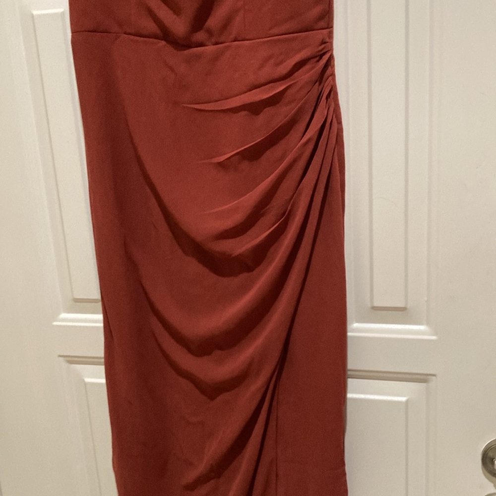Lulus square neck terracotta ruched maxi dress- tag is cut inside - Picture 3 of 6